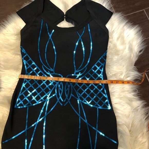 WOW couture bodycon bandage blk/turquoise sequins size lg - Picture 10 of 14